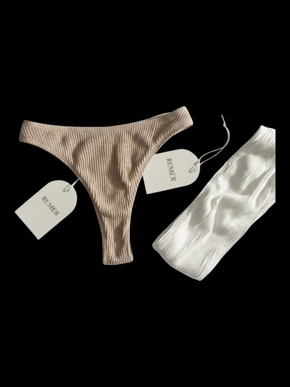 RUMER Ribbed Thong Bikini Bottom and Matching Top Set